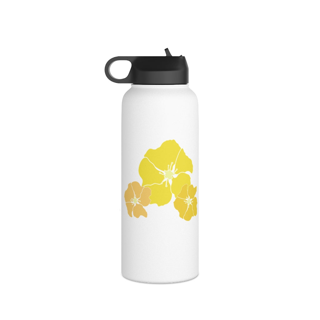 Water Bottle, 3 sizes, Stainless Steel with Sip Straw- Ilima Flower in Yellow