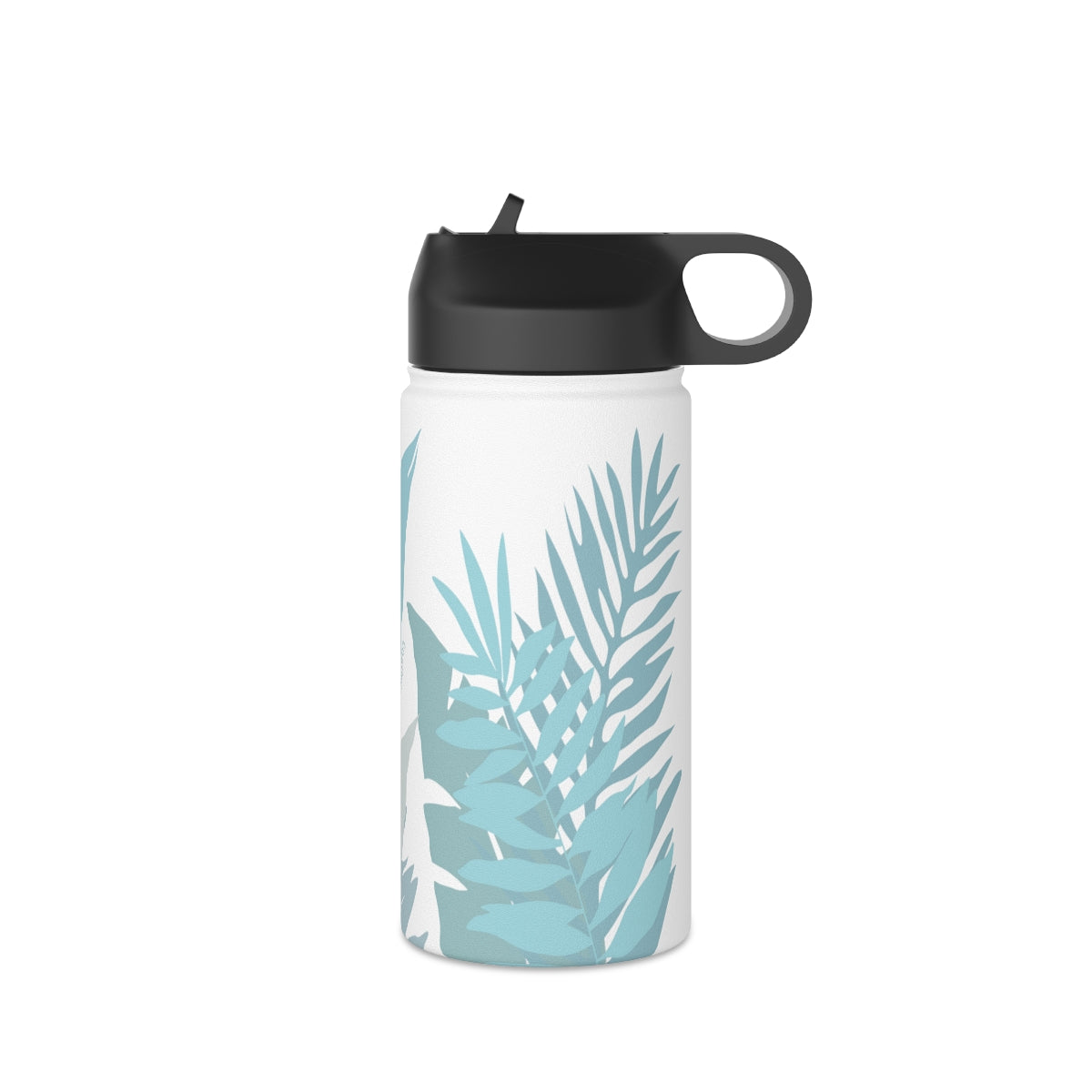 Water Bottle, 32 oz Stainless Steel with Sip Straw- Whispering Leaves in Blue
