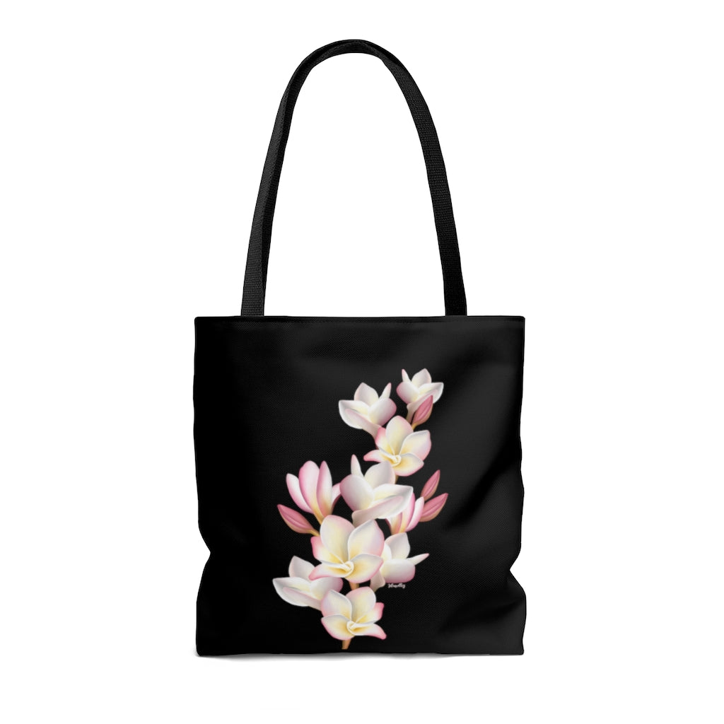 Tote bag- Plumeria Clusters Pink Lemonade (Black)