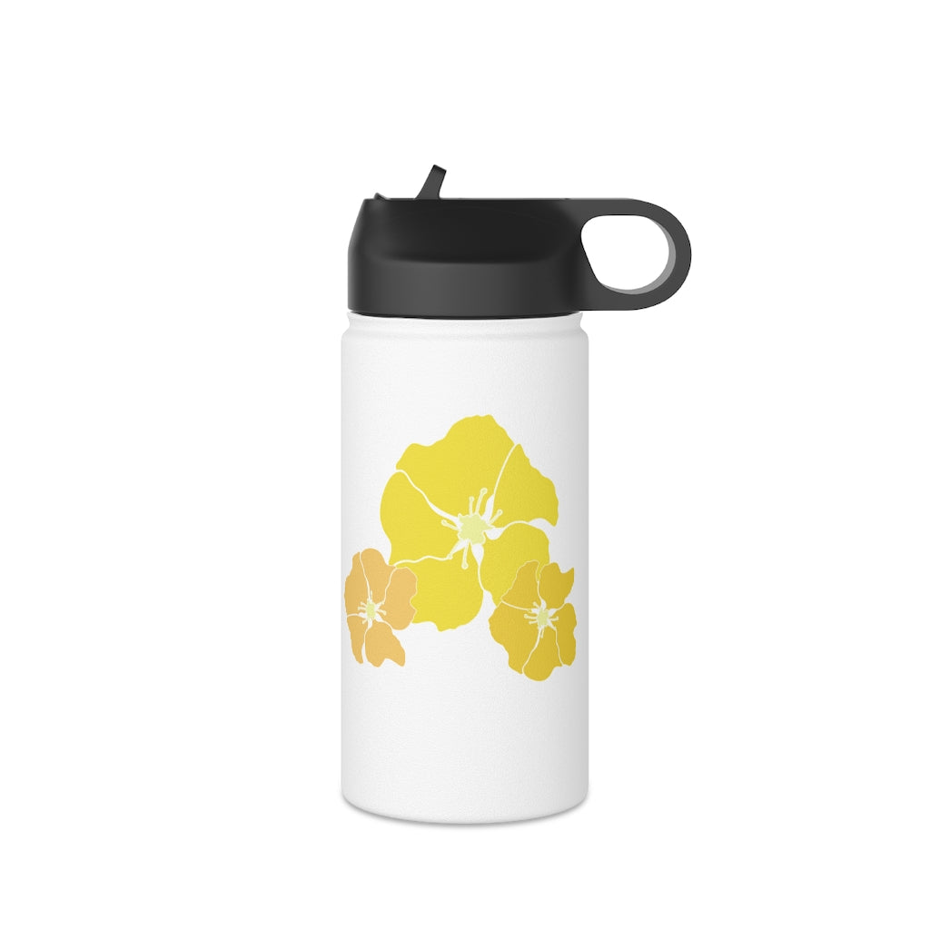 Water Bottle, 3 sizes, Stainless Steel with Sip Straw- Ilima Flower in Yellow