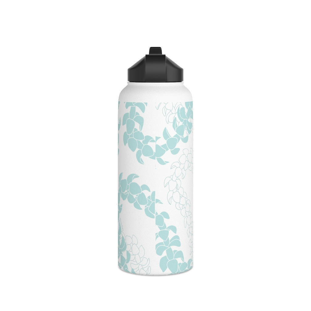 Water Bottle, 3 sizes, Stainless Steel with Sip Straw- Puakenikeni Lei Turquoise Splash