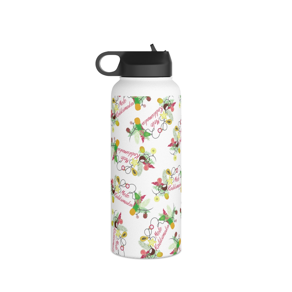 Water Bottle, 3 sizes, Stainless Steel with Sip Straw- Mele Kalikimaka (Water)