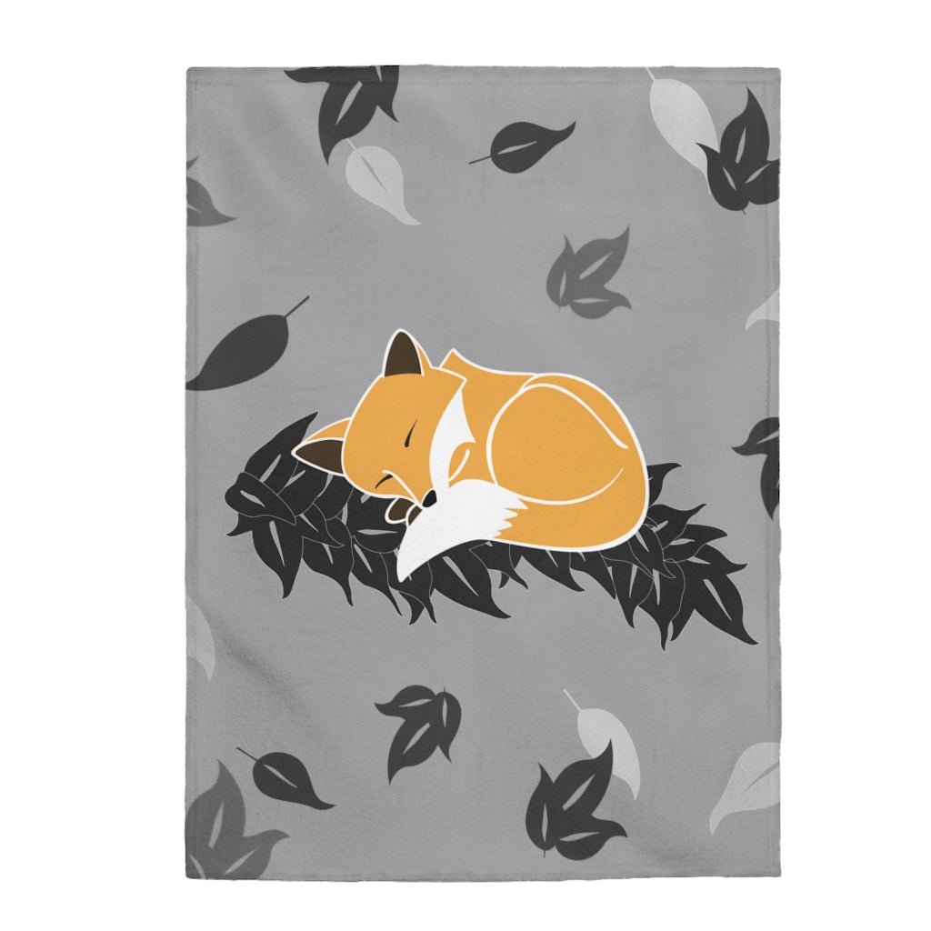 Incredibly Soft Velveteen Blanket- Snuggles the Fox on Maile (Rain Clouds)