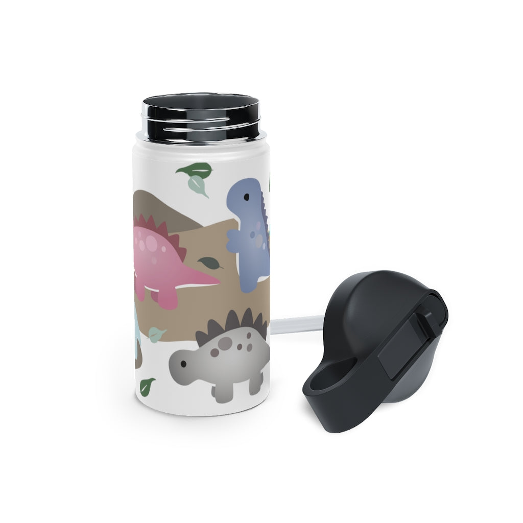 Water Bottle, 3 sizes, Stainless Steel with Sip Straw- Dinos in Paradise