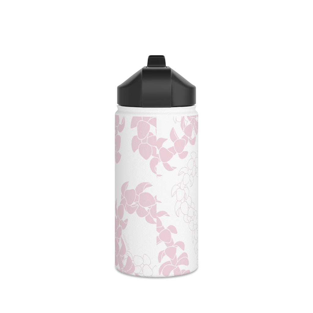 Water Bottle, 3 sizes, Stainless Steel with Sip Straw- Puakenikeni Lei in Soft Pink
