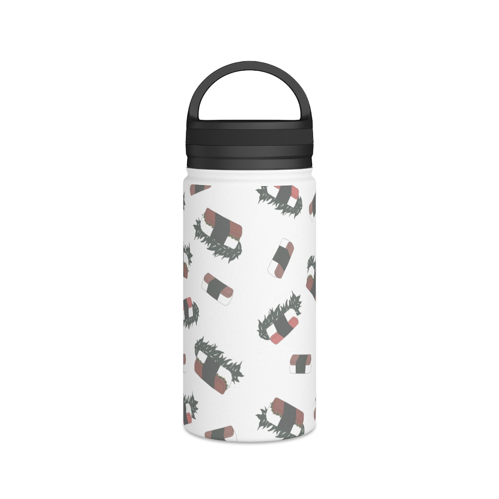 Water Bottle, 3 sizes, Stainless Steel with Handle Lid- Hawaii Musubi Flurries