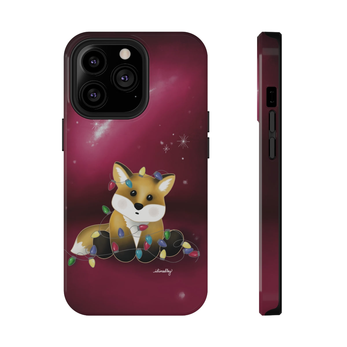 Fox Christmas with Holiday Lights (Starry Magenta Skies)