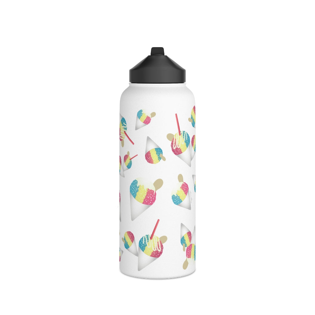Water Bottle, 3 sizes, Stainless Steel with Sip Straw- Rainbow Shave Ice/ Snow Cones