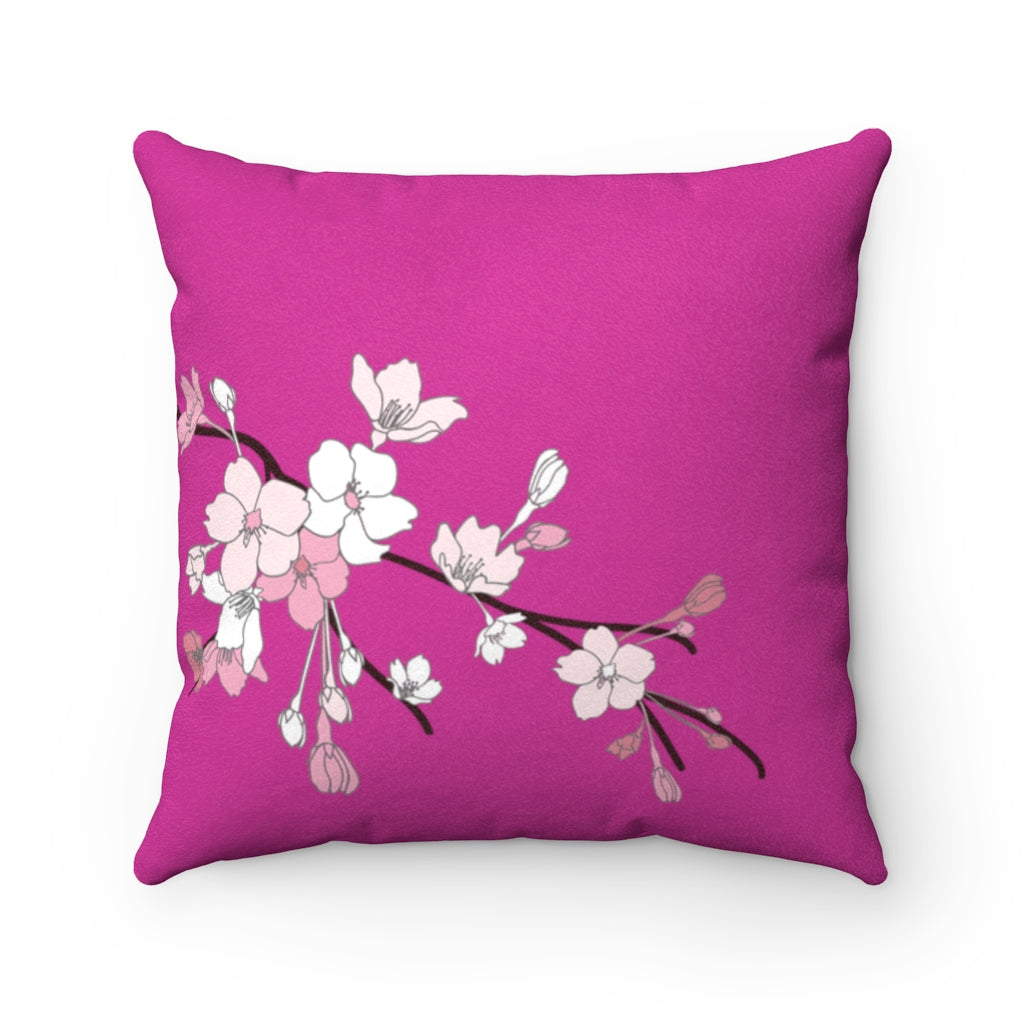 MicroSuede Square Pillow Case- Sakura Blooms (Dragonfruit)