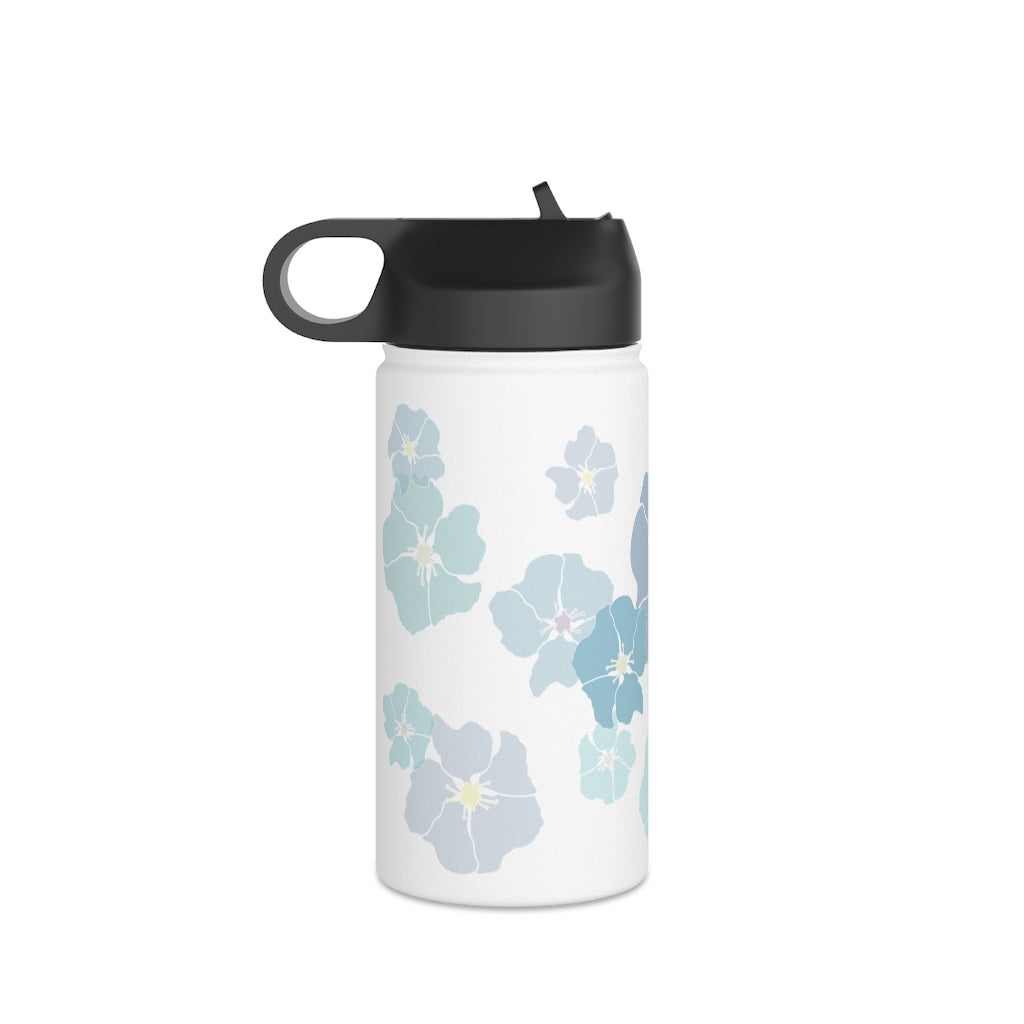 Water Bottle, 3 sizes, Stainless Steel with Sip Straw- Ilima Flower (Blues)