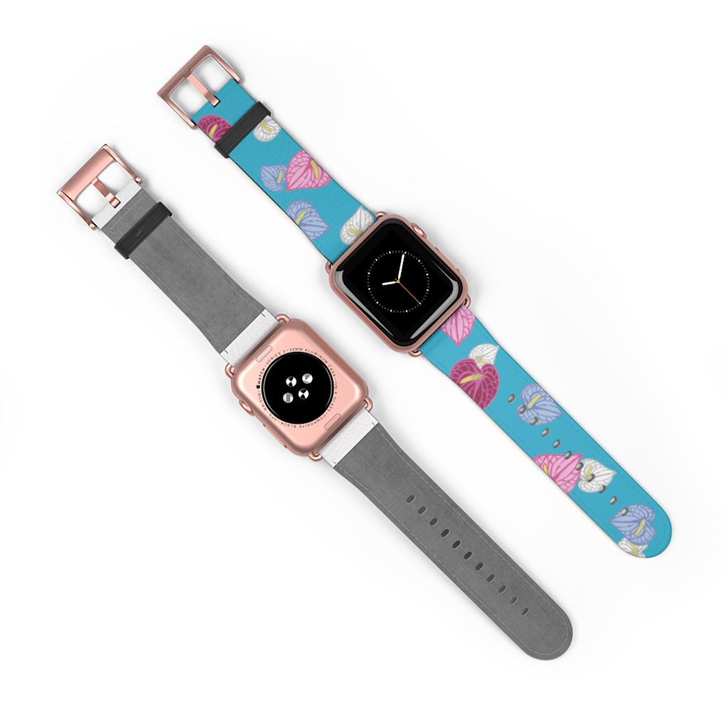 Vegan Leather Apple Watch Band- Anthuriums Afloat