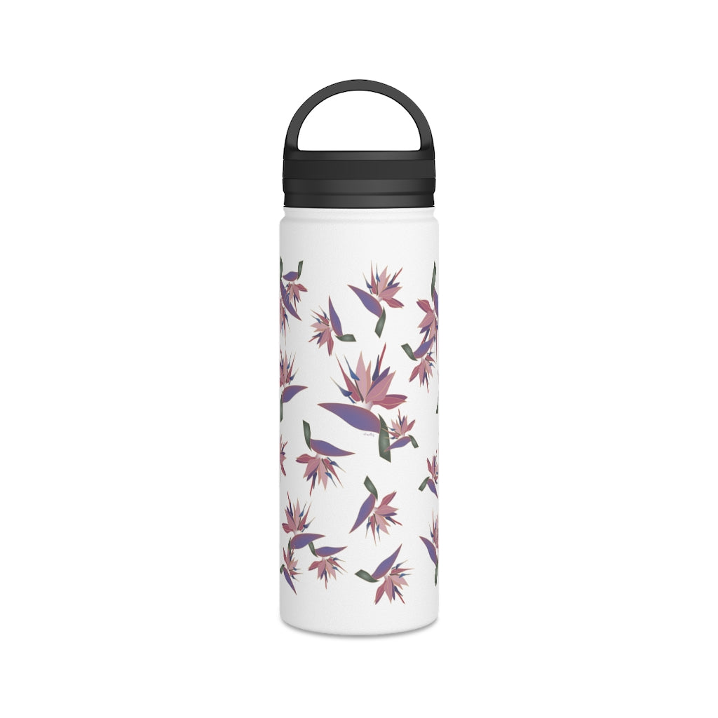 Water Bottle, 3 sizes, Stainless Steel with Handle Lid- Bird of Paradise
