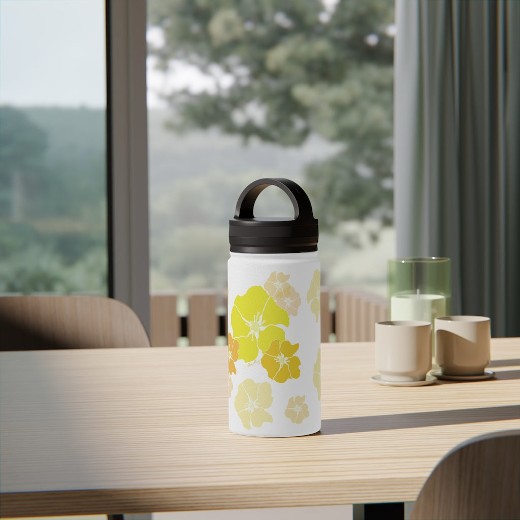 Water Bottle, 3 sizes, Stainless Steel with Handle Lid- Ilima Flower Flurries