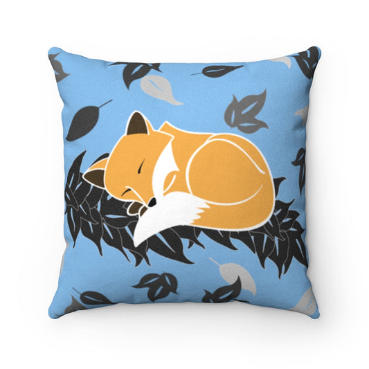 MicroSuede Throw Pillow Cover- Snuggles the Fox on Maile (Blue Skies)