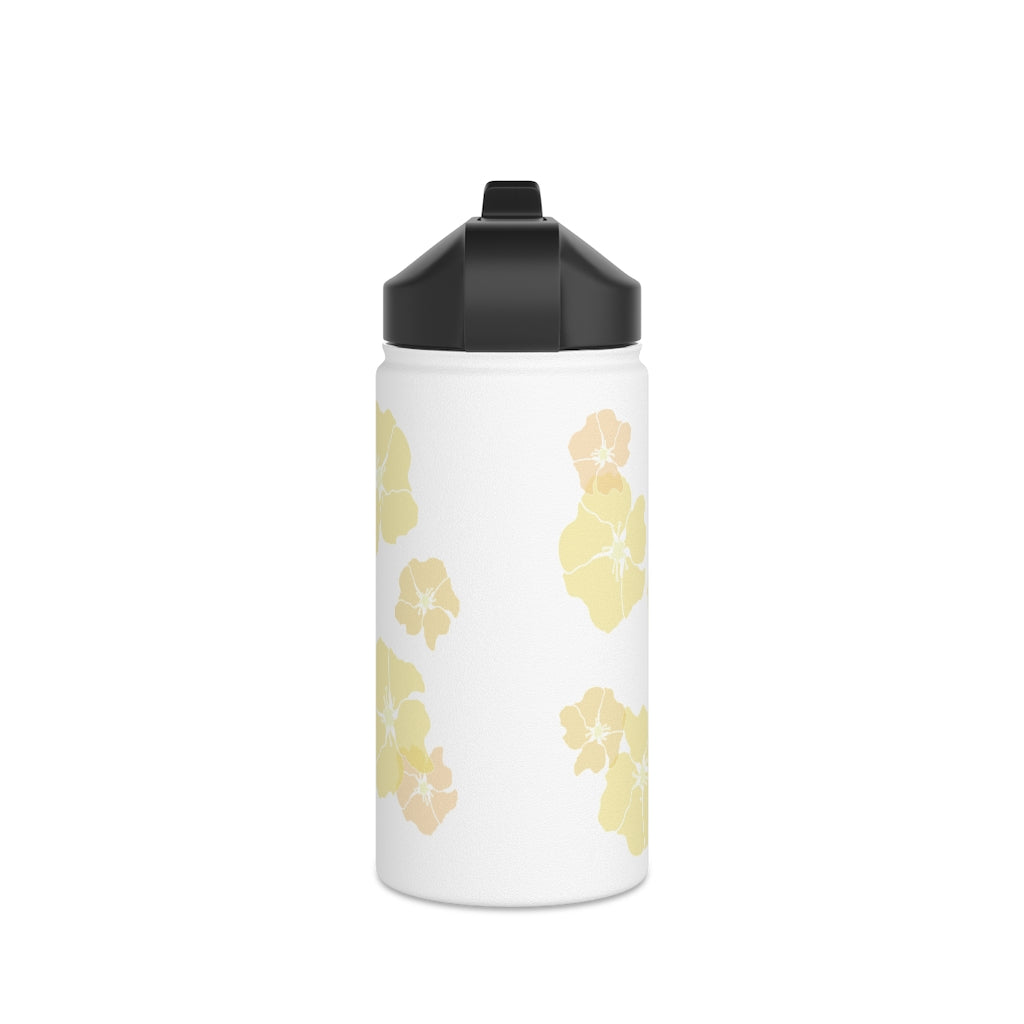 Water Bottle, 3 sizes, Stainless Steel with Sip Straw- Ilima Flower Flurries