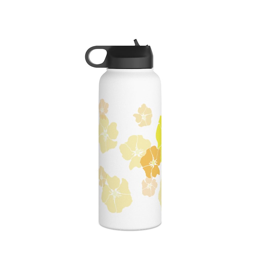 Water Bottle, 3 sizes, Stainless Steel with Sip Straw- Ilima Flower Flurries