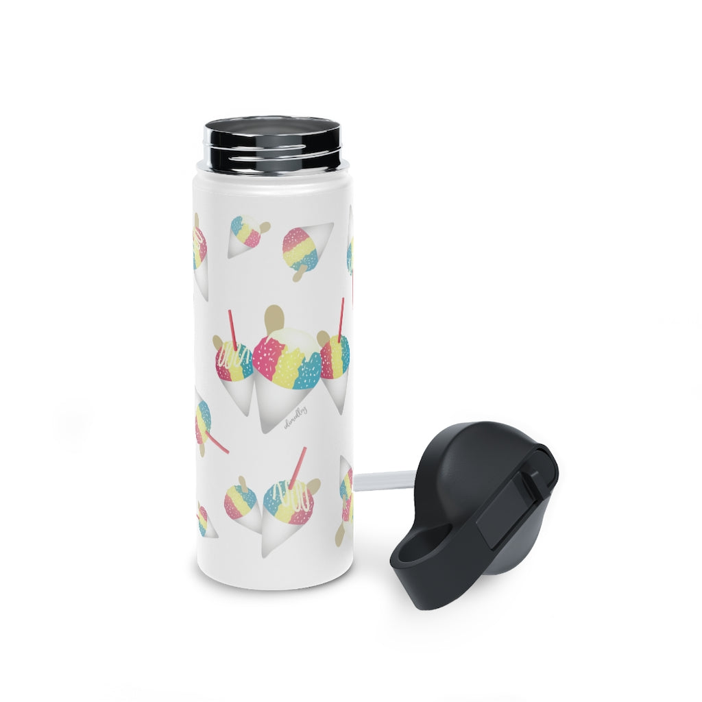 Water Bottle, 3 sizes, Stainless Steel with Sip Straw- Rainbow Shave Ice/ Snow Cone Flurries