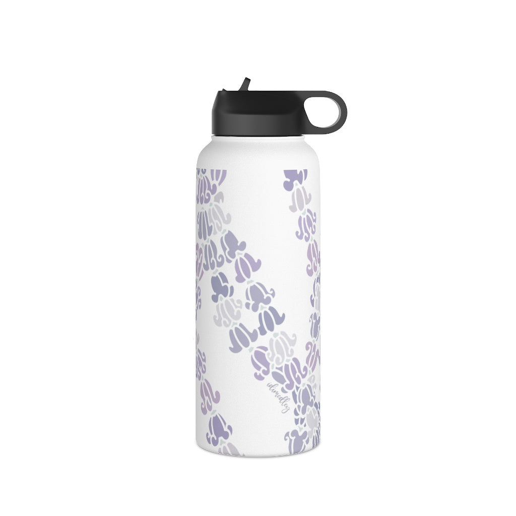 Water Bottle, 3 sizes, Stainless Steel with Sip Straw- Crown Flower Melodies