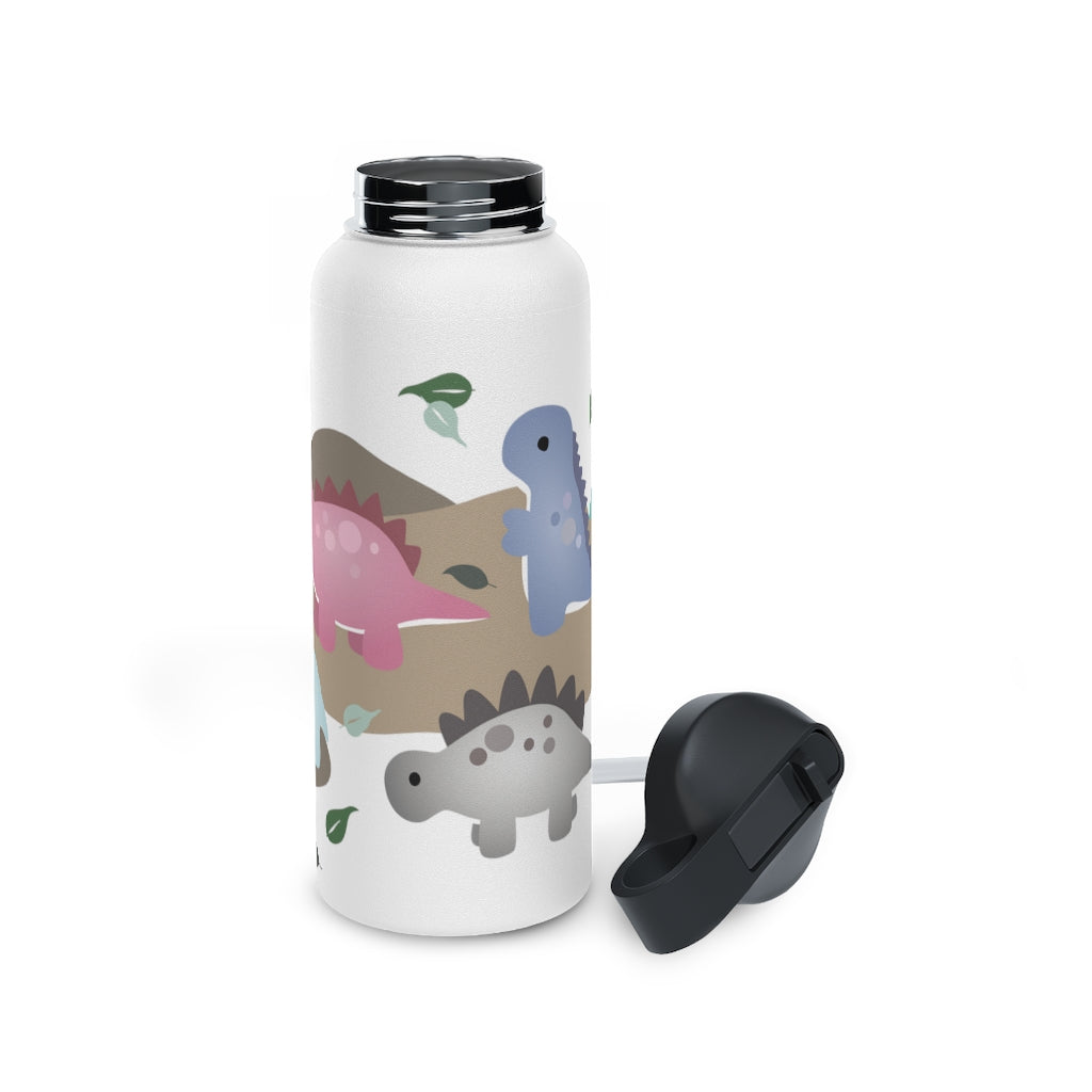 Water Bottle, 3 sizes, Stainless Steel with Sip Straw- Dinos in Paradise