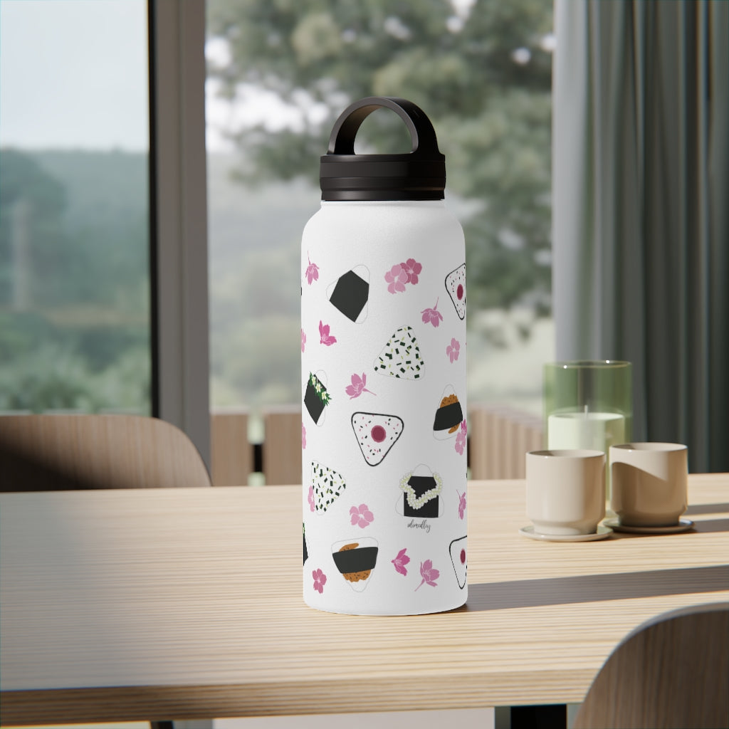 Water Bottle, 3 sizes, Stainless Steel with Handle Lid- Musubi Medley