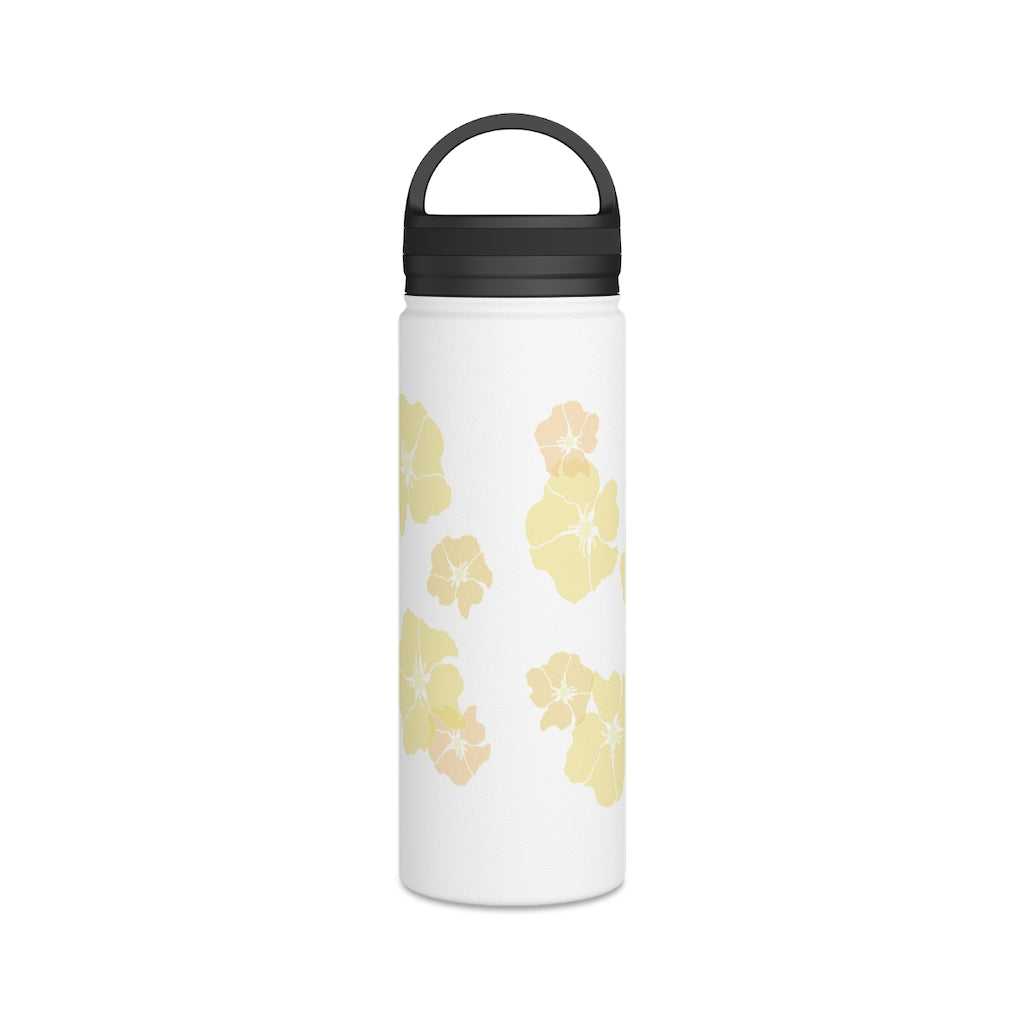 Water Bottle, 3 sizes, Stainless Steel with Handle Lid- Ilima Flower Flurries