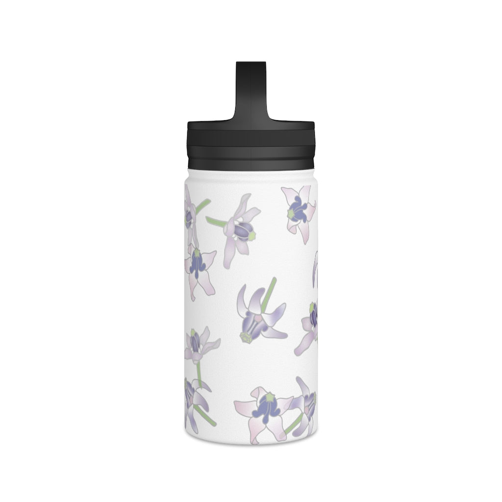 Water Bottle, 3 sizes, Stainless Steel with Handle Lid- Crown Flower Flurries