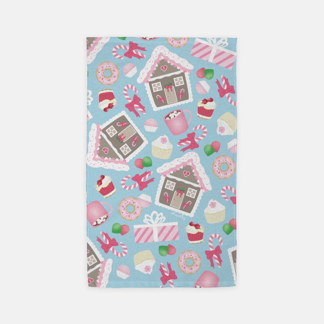 Gingerbread House (Winter Blue) Microfiber Dish Towel