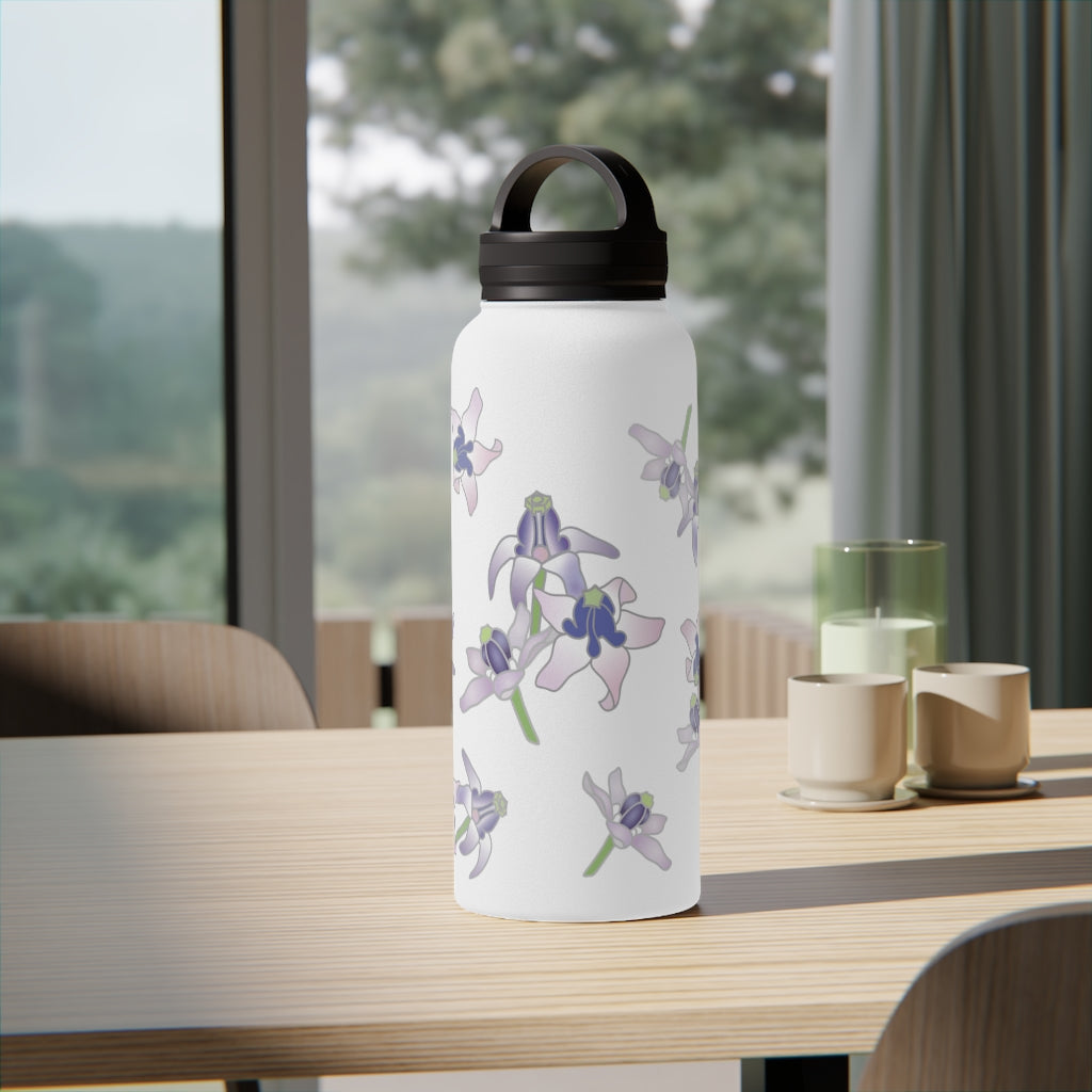Water Bottle, 3 sizes, Stainless Steel with Handle Lid- Crown Flower Flurries