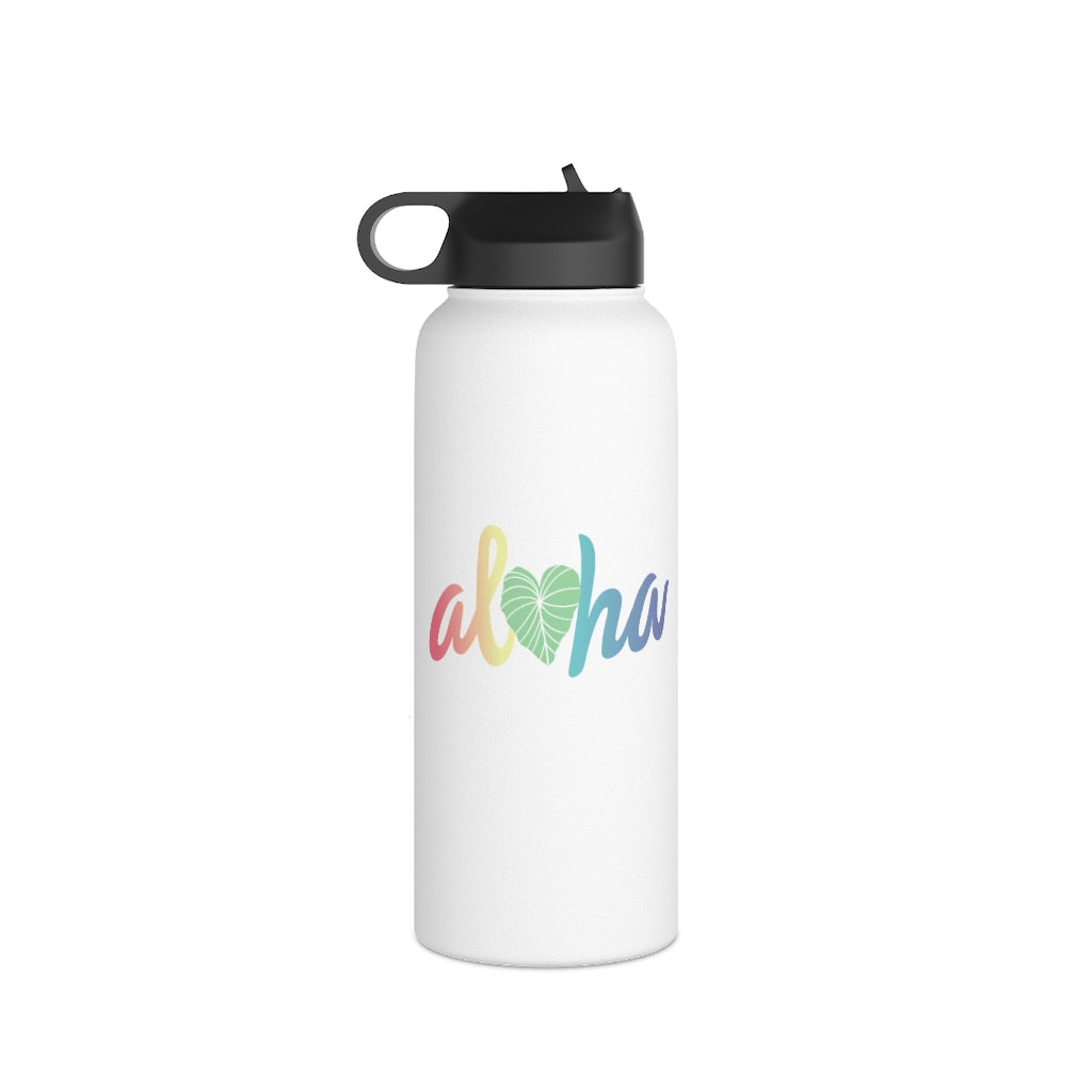 Water Bottle, 3 sizes, Stainless Steel with Sip Straw- Aloha Kalo