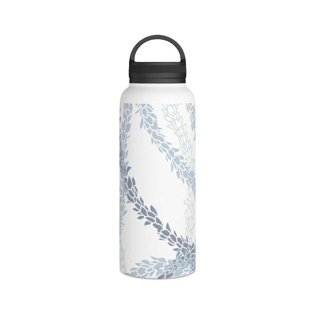 Water Bottle, 3 sizes, Stainless Steel with Handle Lid- Pikake Wishes (Blue), Pikake Lei