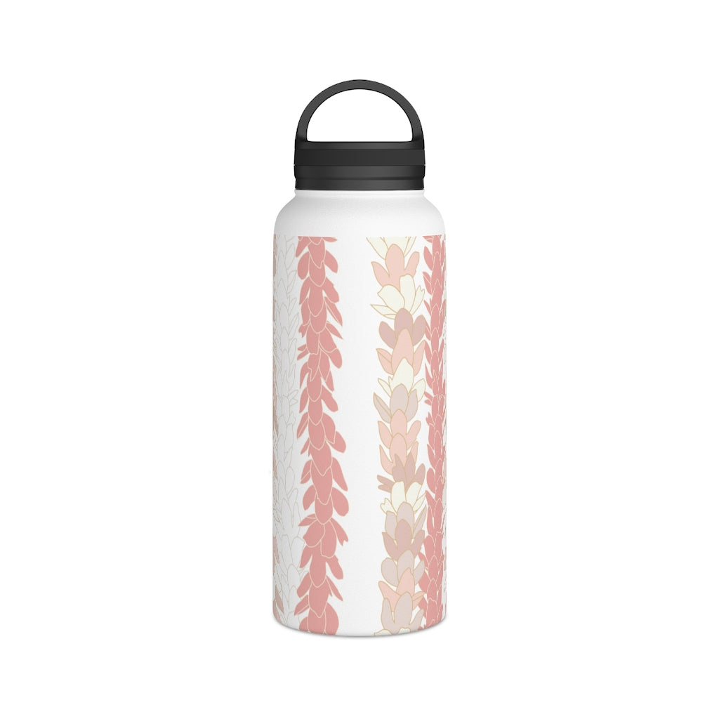 Water Bottle, 3 sizes, Stainless Steel with Handle Lid- Pakalana Lei Stringing Peach