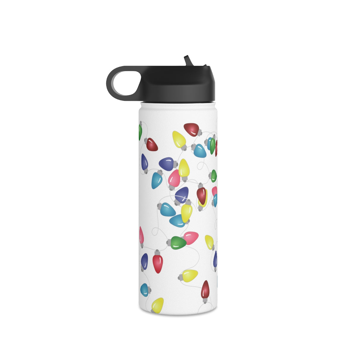 Water Bottle, 3 sizes, Stainless Steel with Sip Straw- Holiday Lights