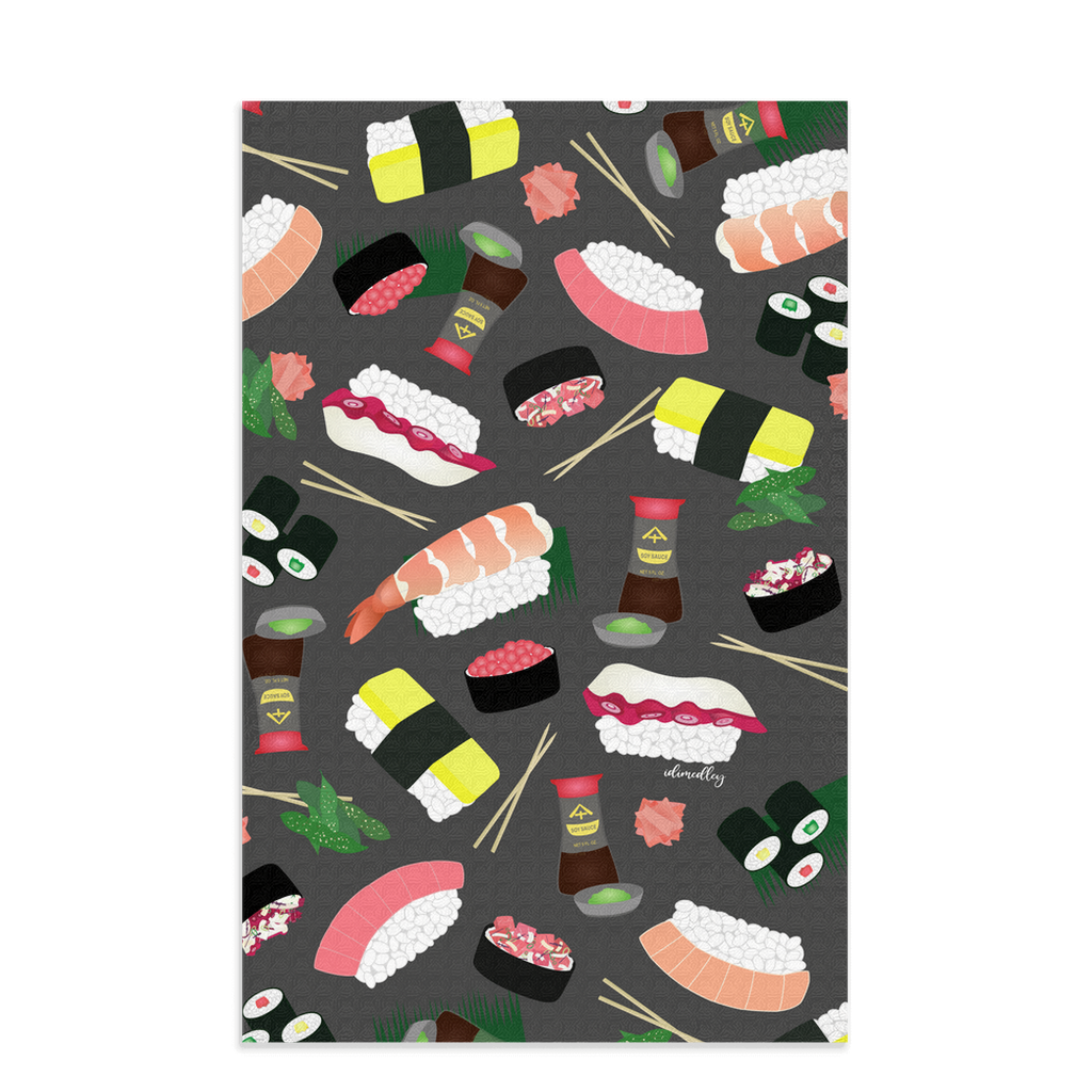 Waffle Knit  Dish Towels- Sushi Lovers in Gray