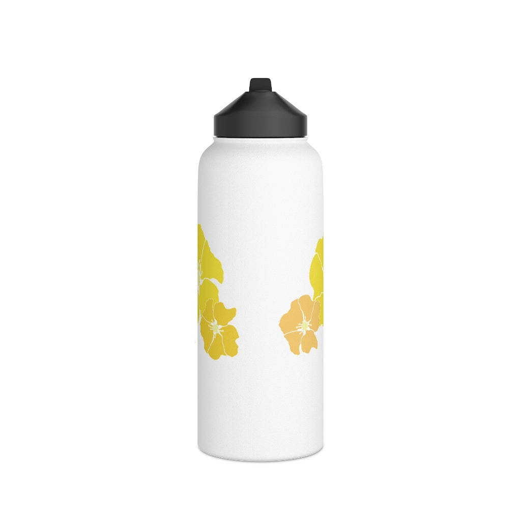 Water Bottle, 3 sizes, Stainless Steel with Sip Straw- Ilima Flower in Yellow