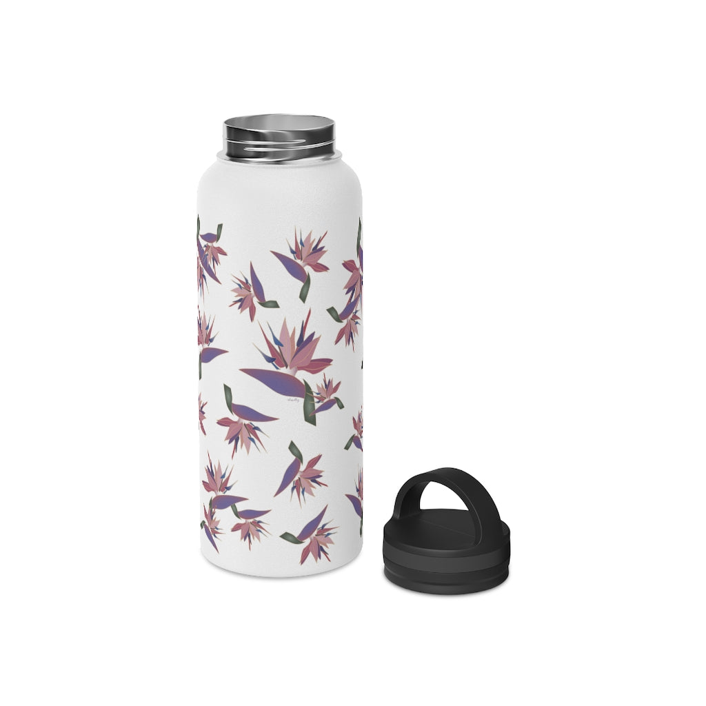 Water Bottle, 3 sizes, Stainless Steel with Handle Lid- Bird of Paradise