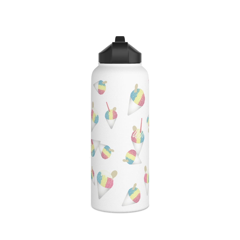 Water Bottle, 3 sizes, Stainless Steel with Sip Straw- Rainbow Shave Ice/ Snow Cone Flurries