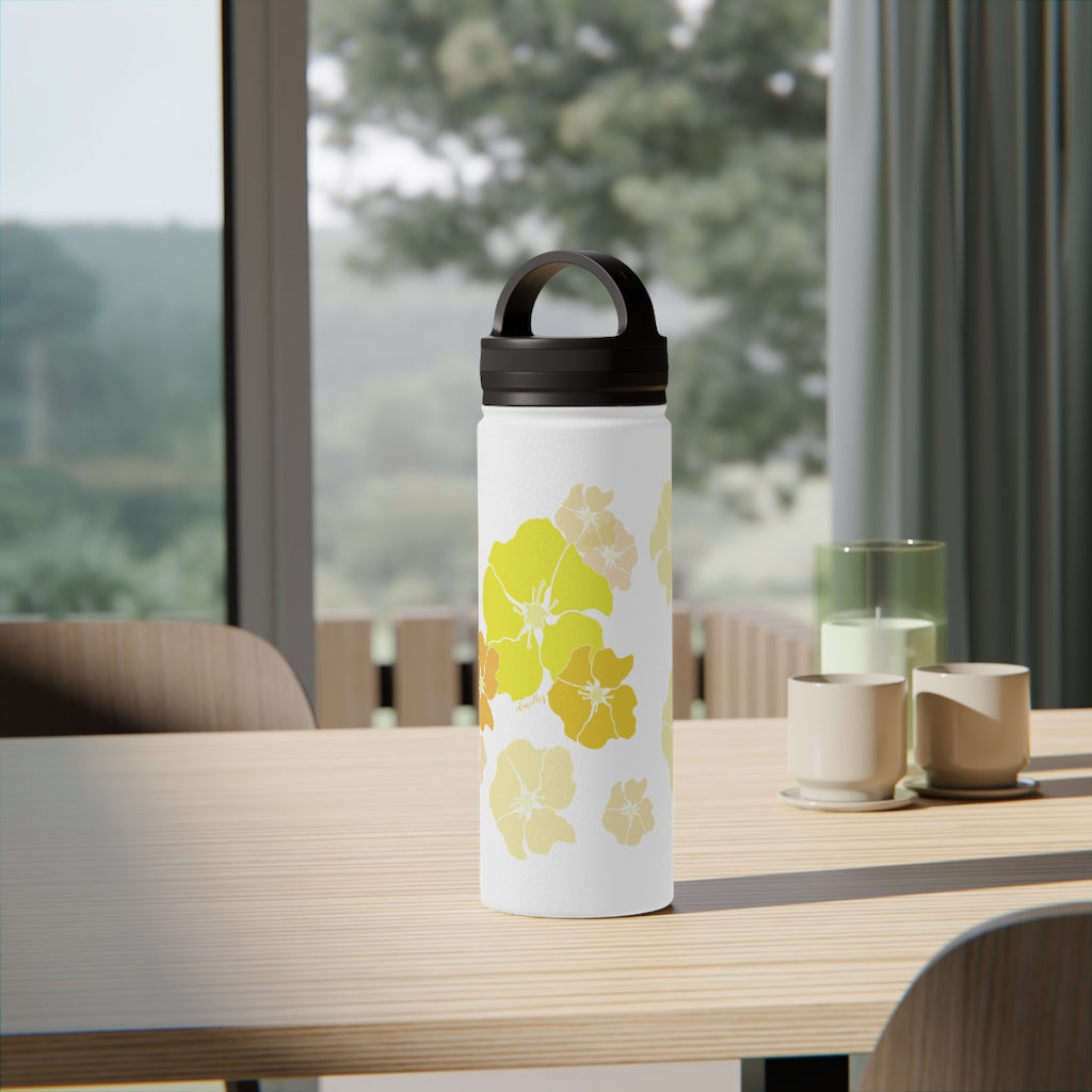 Water Bottle, 3 sizes, Stainless Steel with Handle Lid- Ilima Flower Flurries