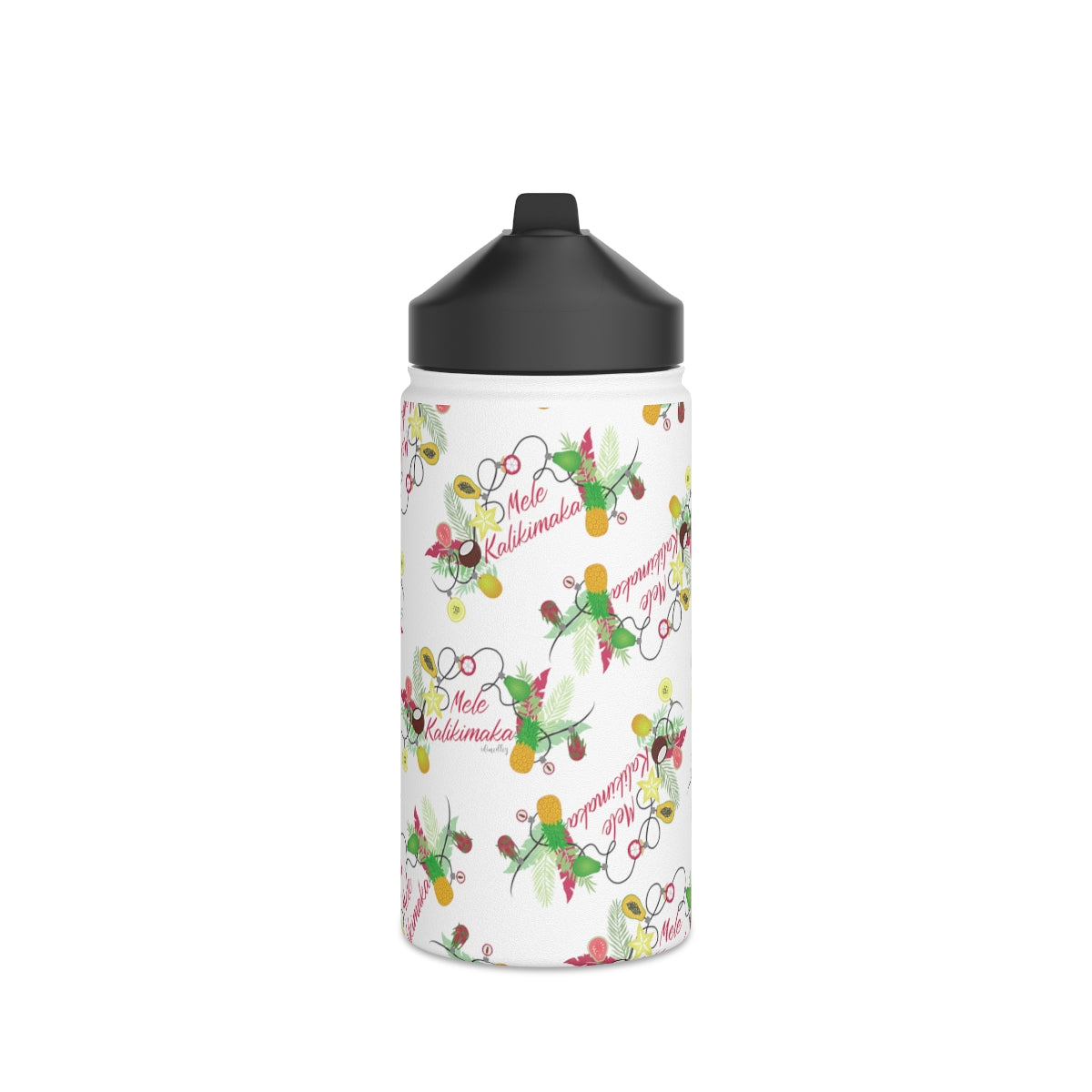 Water Bottle, 3 sizes, Stainless Steel with Sip Straw- Mele Kalikimaka (Water)