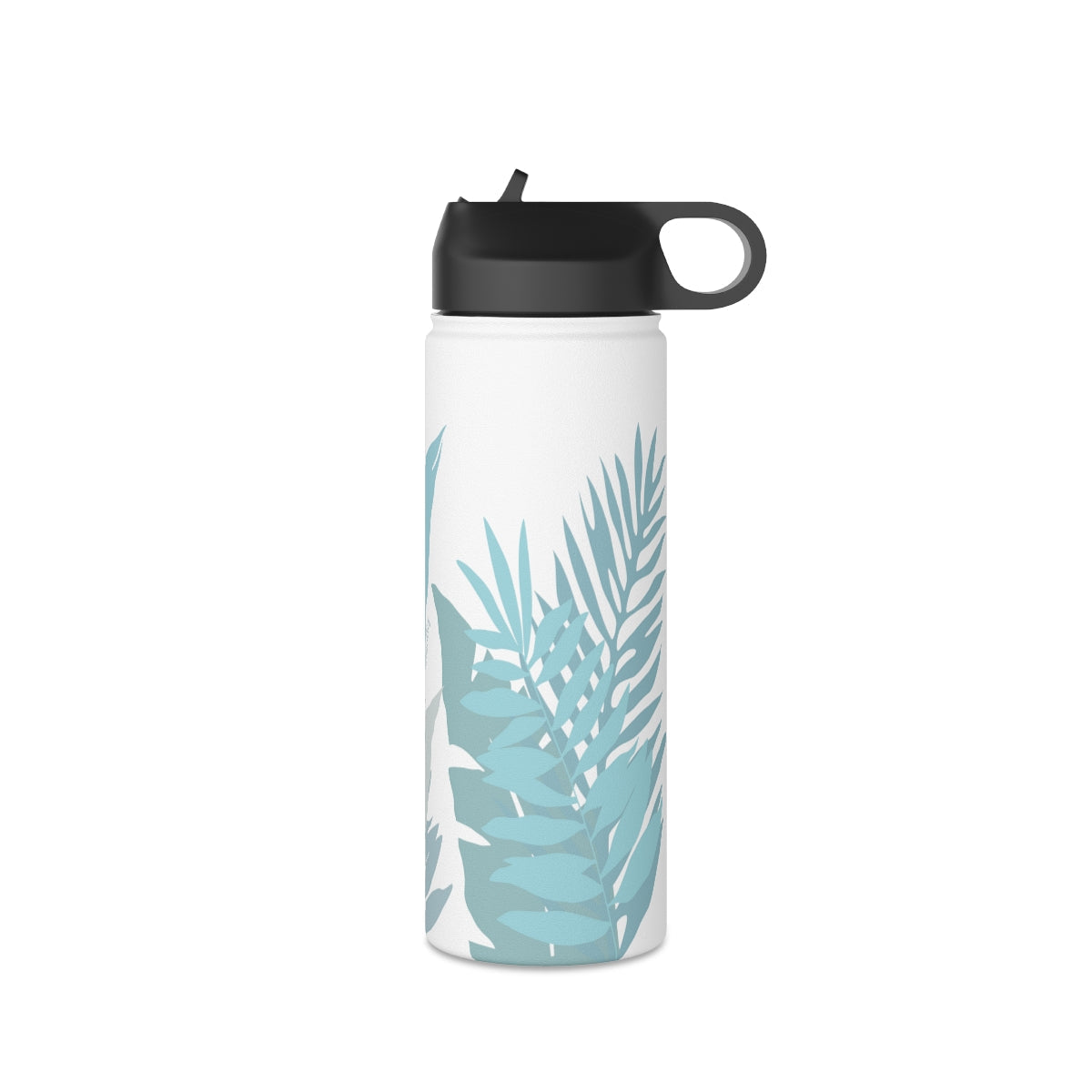 Water Bottle, 32 oz Stainless Steel with Sip Straw- Whispering Leaves in Blue