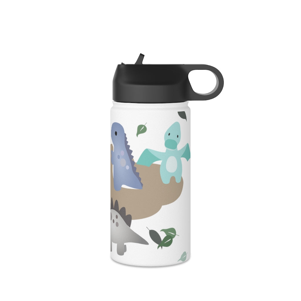 Water Bottle, 3 sizes, Stainless Steel with Sip Straw- Dinos in Paradise