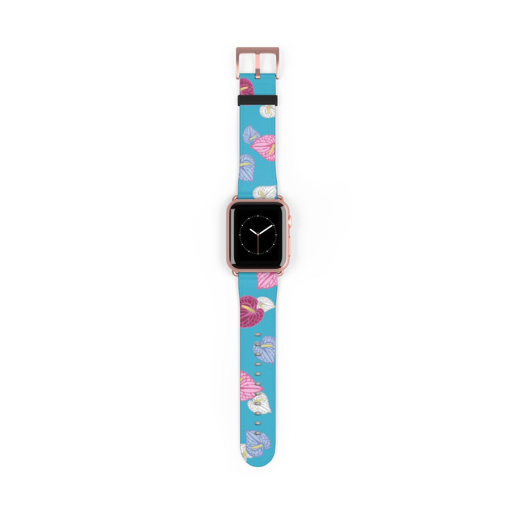 Vegan Leather Apple Watch Band- Anthuriums Afloat