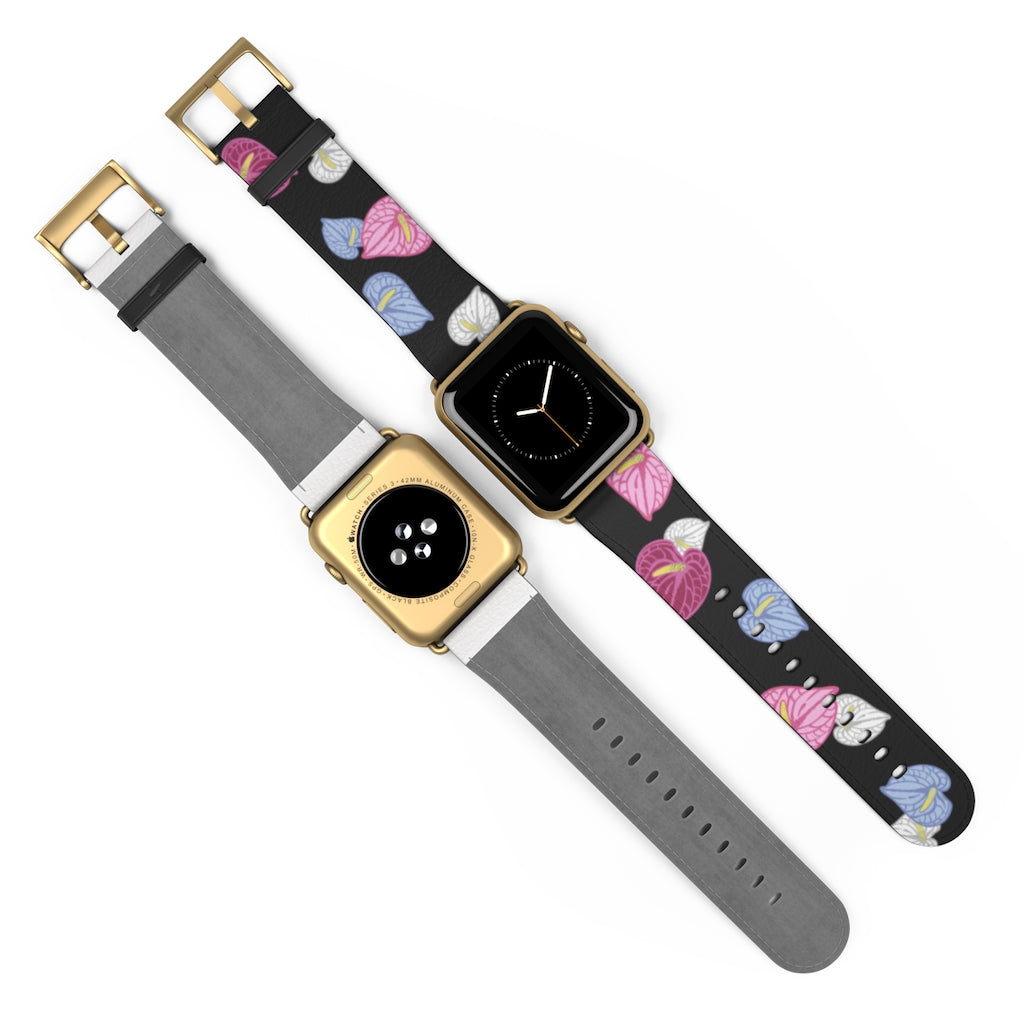 Vegan Leather Apple Watch Band- Anthuriums Light the Night