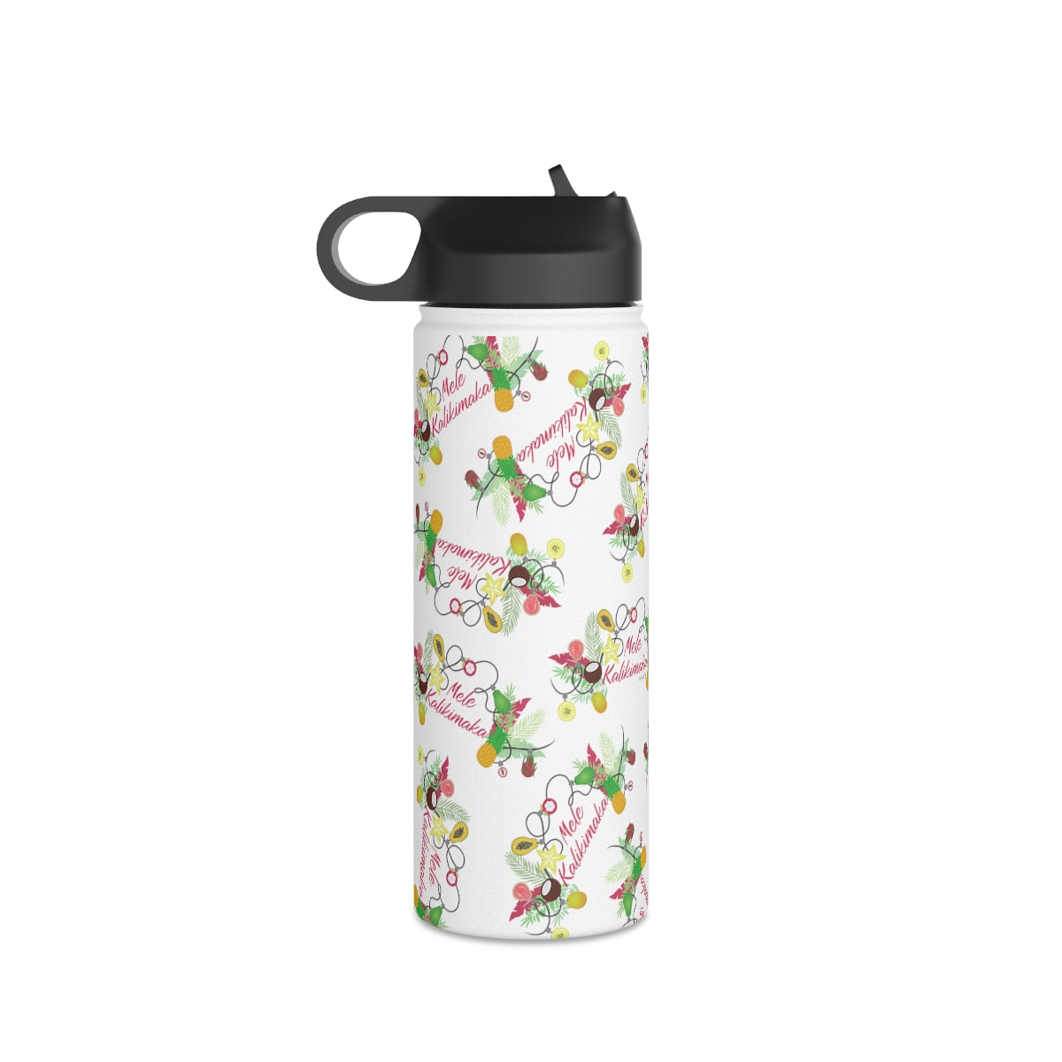 Water Bottle, 3 sizes, Stainless Steel with Sip Straw- Mele Kalikimaka (Water)