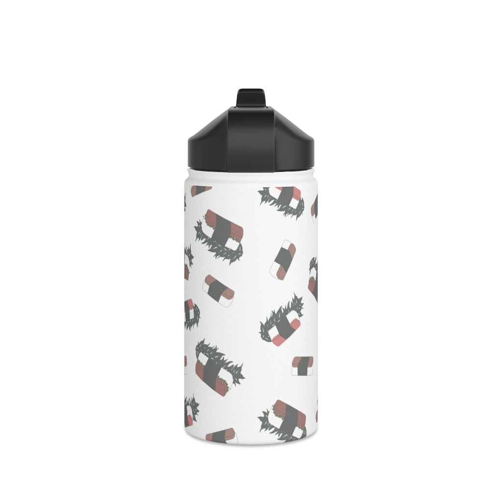 Water Bottle, 3 sizes, Stainless Steel with Sip Straw- Hawaii Musubi Flurries