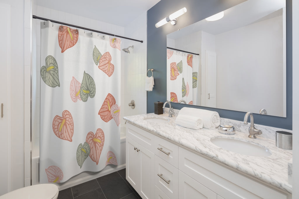 Shower Curtain- Anthuriums Abound Sunset Papaya