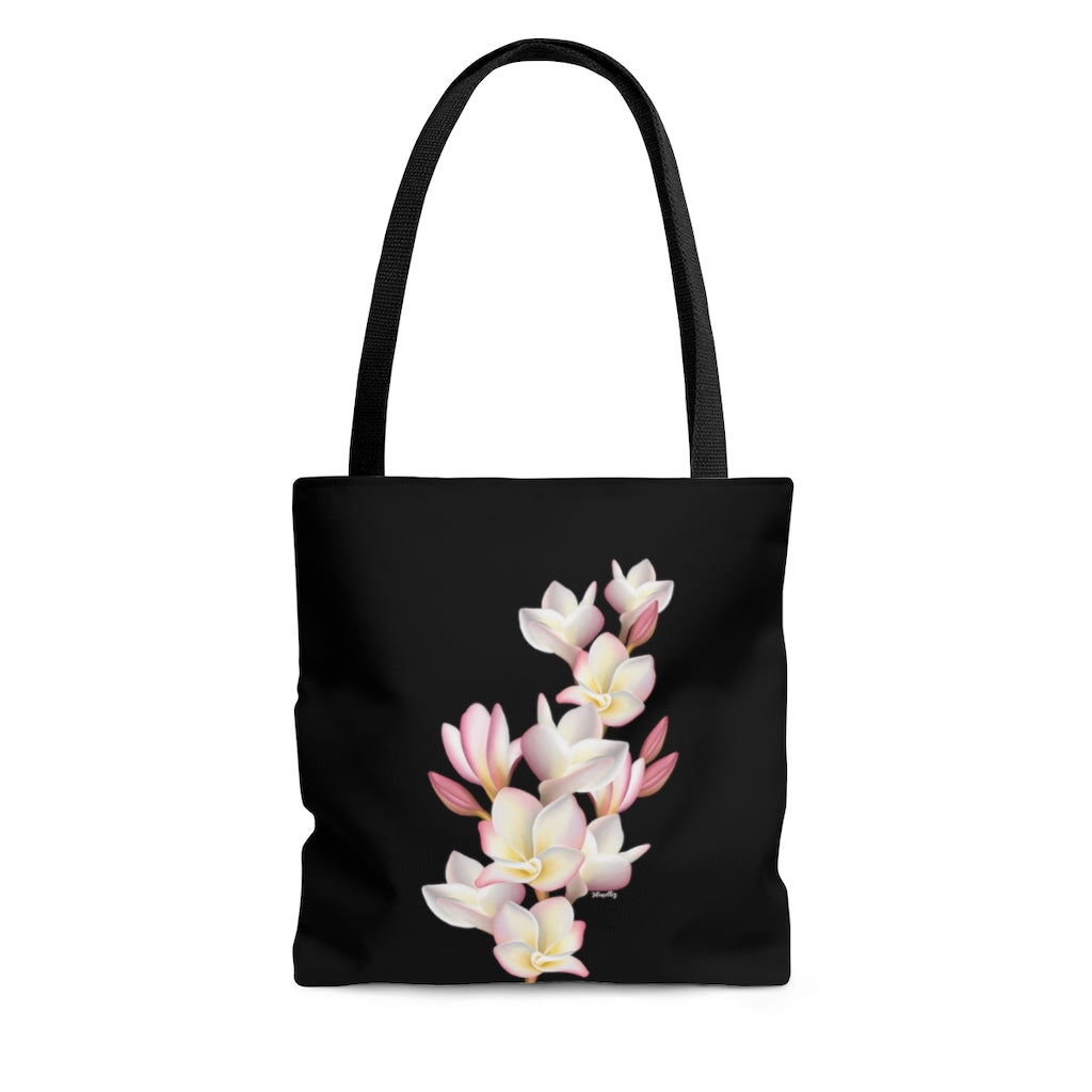 Tote bag- Plumeria Clusters Pink Lemonade (Black)