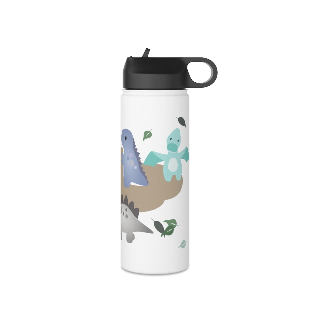 Water Bottle, 3 sizes, Stainless Steel with Sip Straw- Dinos in Paradise