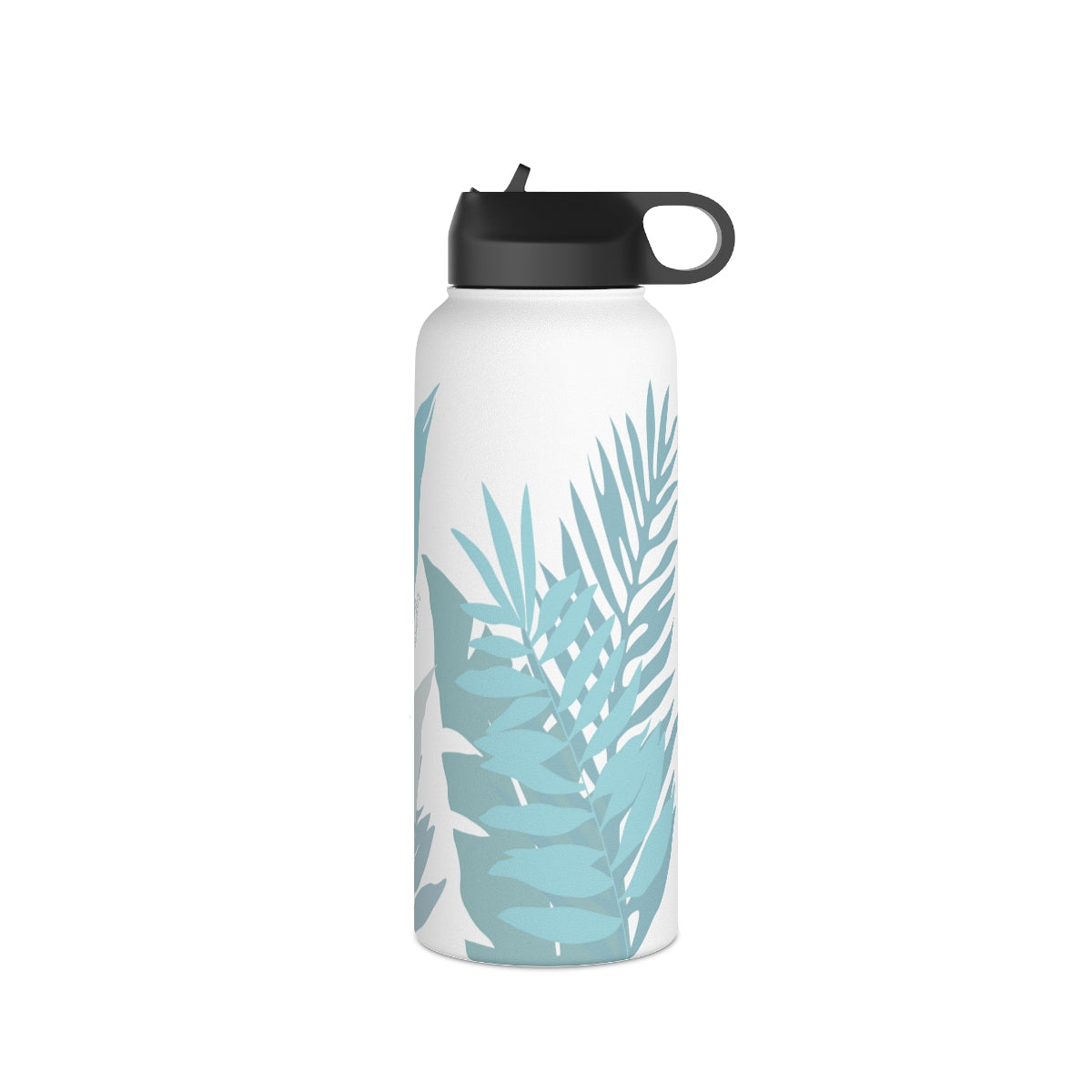 Water Bottle, 32 oz Stainless Steel with Sip Straw- Whispering Leaves in Blue