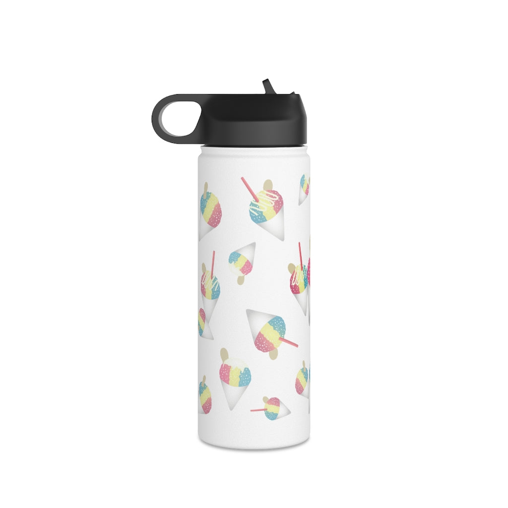 Water Bottle, 3 sizes, Stainless Steel with Sip Straw- Rainbow Shave Ice/ Snow Cone Flurries