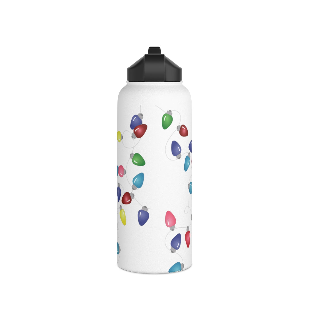 Water Bottle, 3 sizes, Stainless Steel with Sip Straw- Holiday Lights